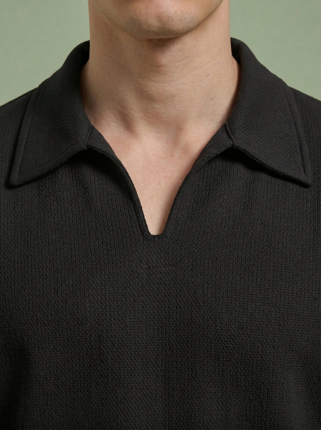 Men's Textured Knit Short Sleeve Polo Shirt