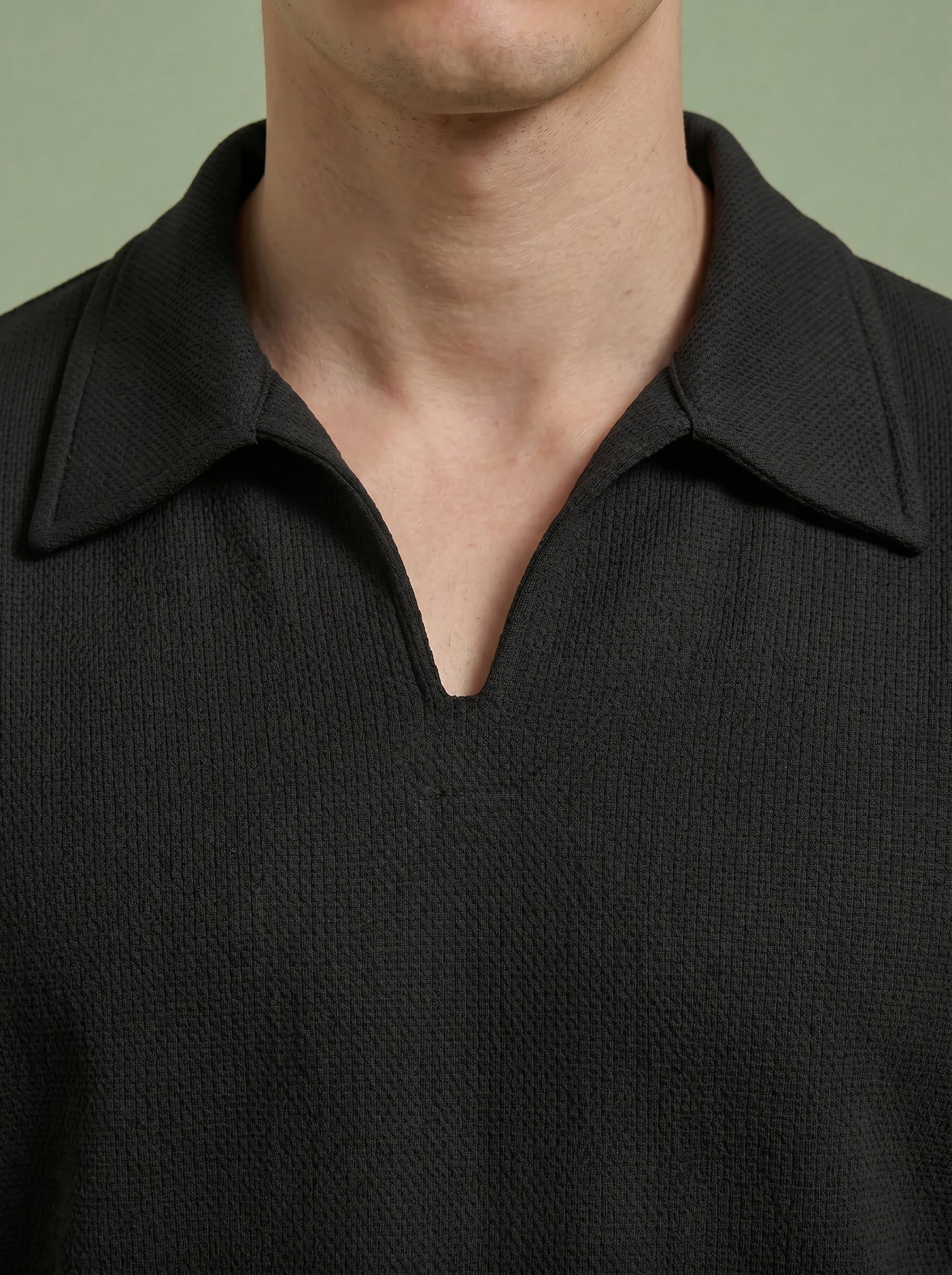 Men's Textured Knit Short Sleeve Polo Shirt