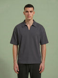 Men's Textured Knit Short Sleeve Polo Shirt