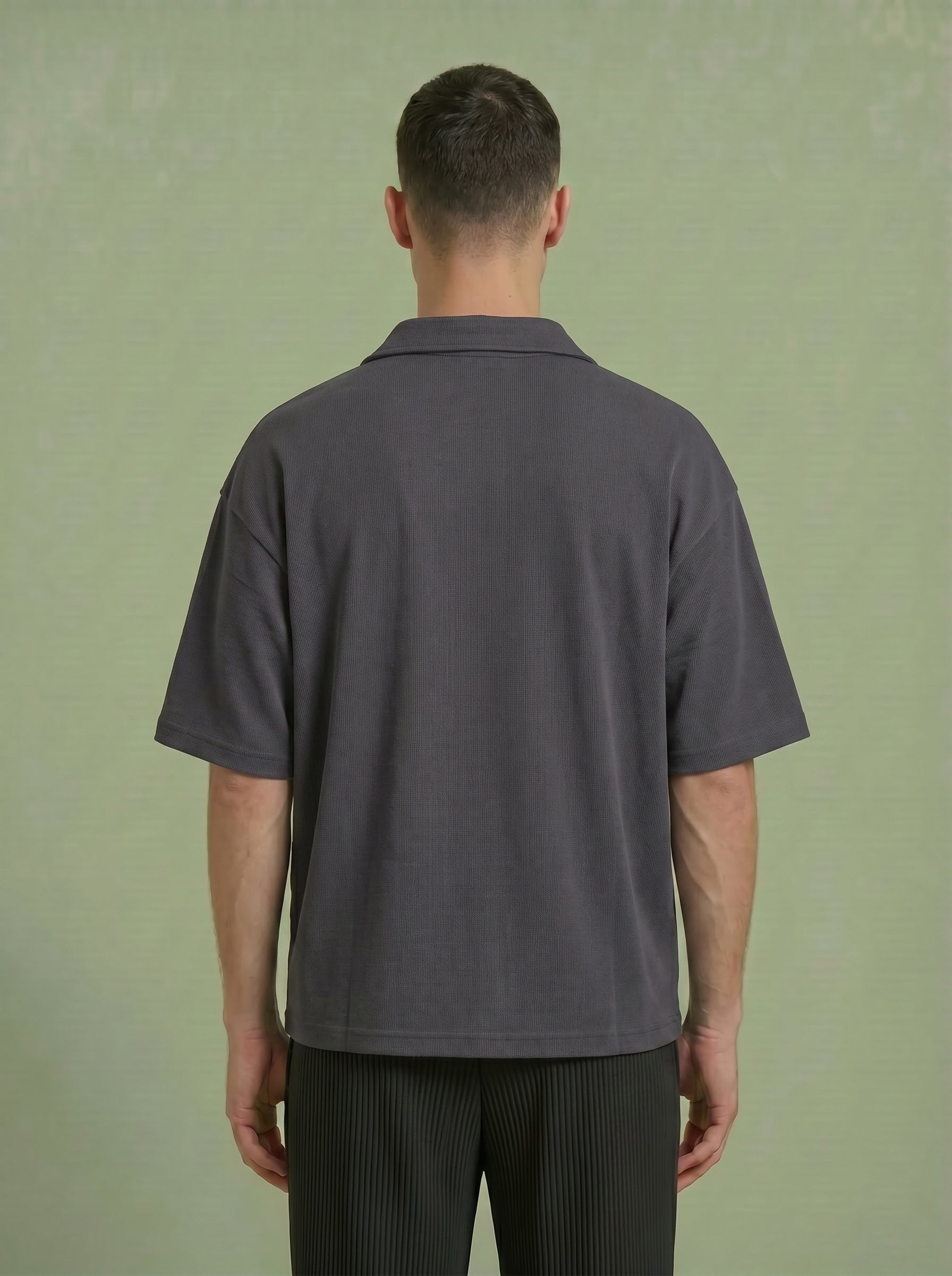 Men's Textured Knit Short Sleeve Polo Shirt