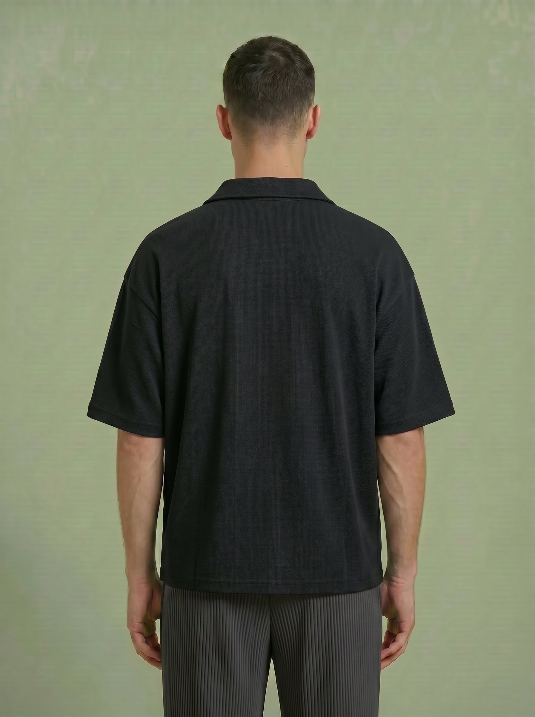 Men's Textured Knit Short Sleeve Polo Shirt