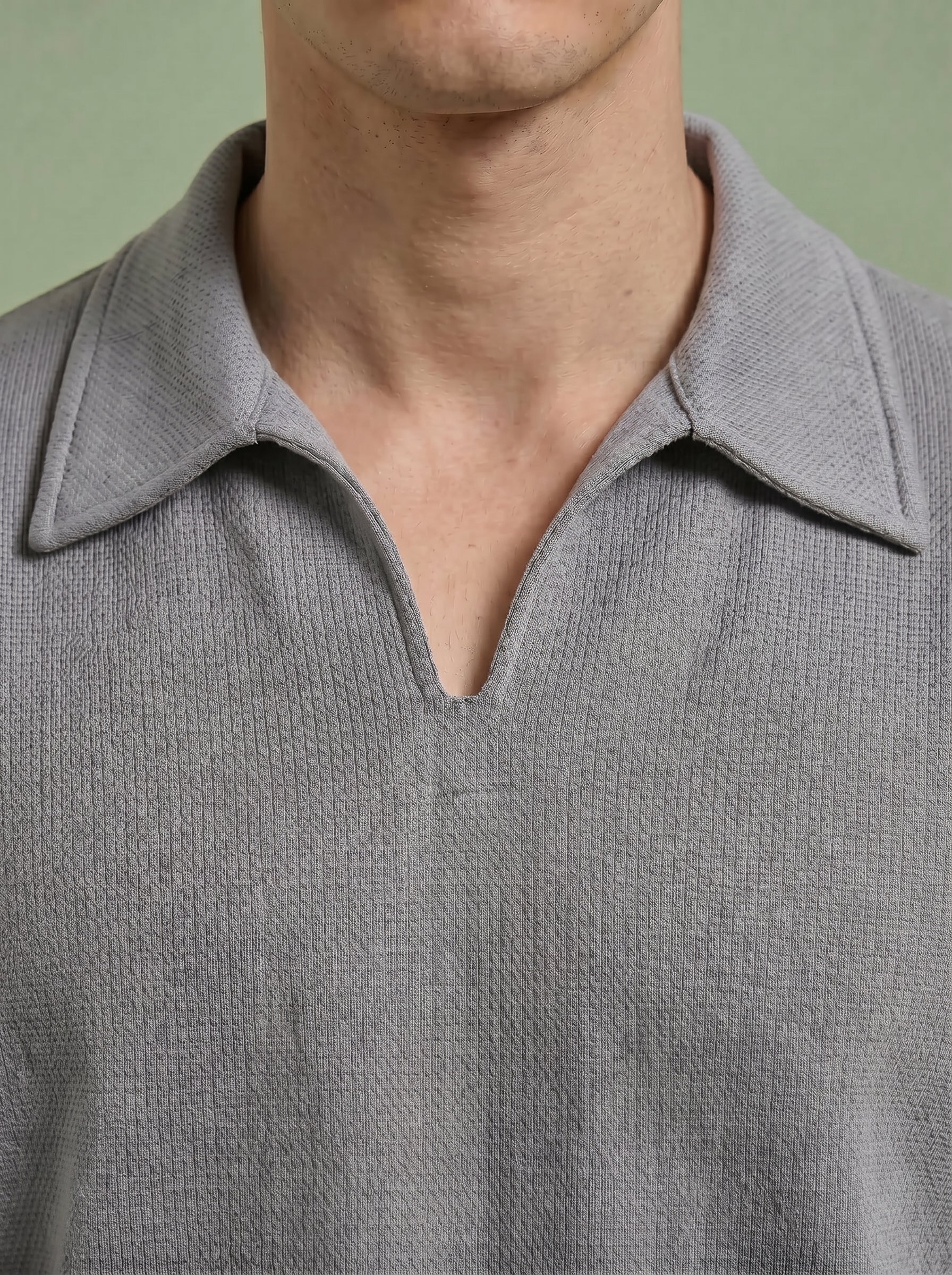Men's Textured Knit Short Sleeve Polo Shirt