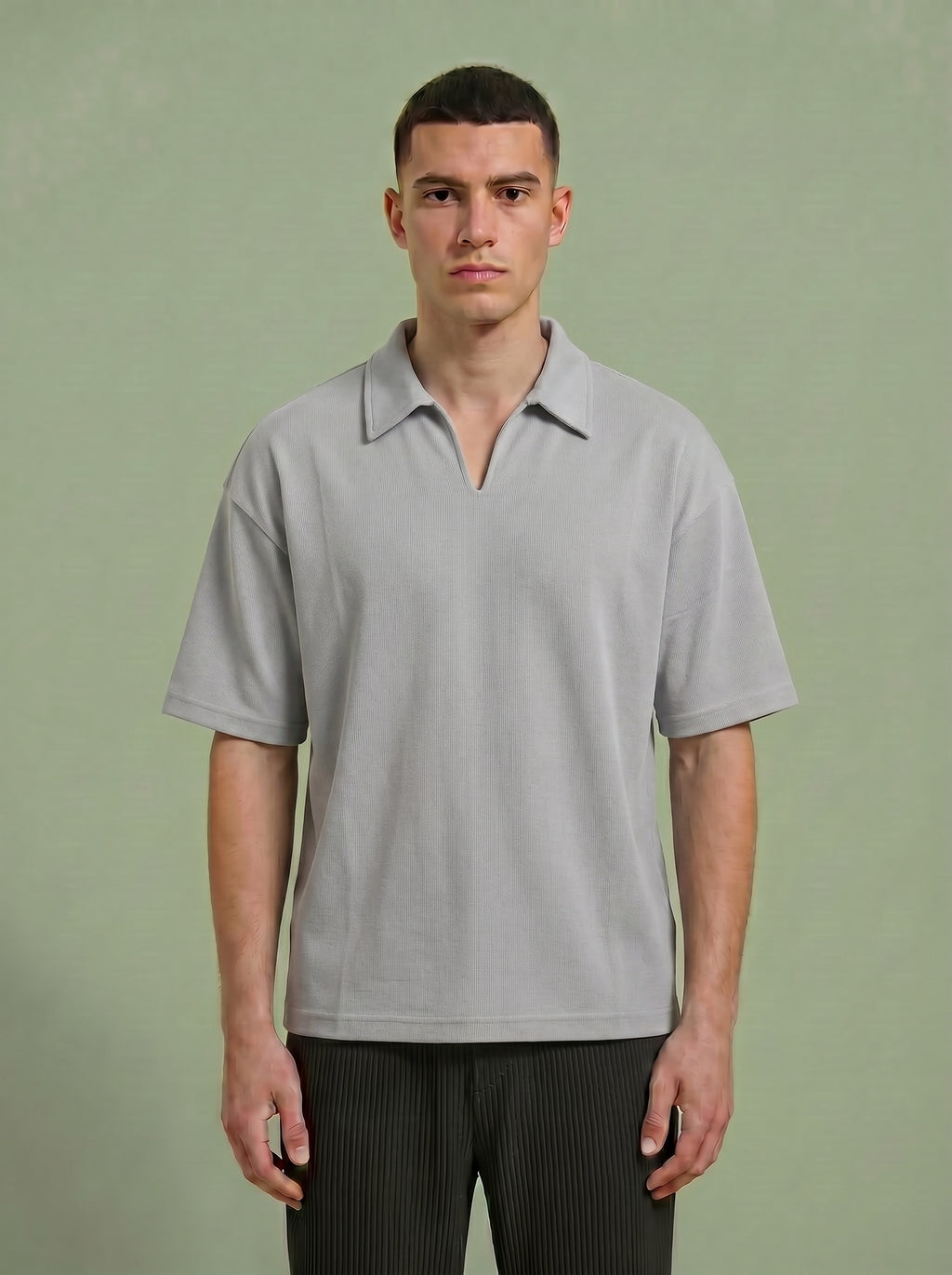 Men's Textured Knit Short Sleeve Polo Shirt
