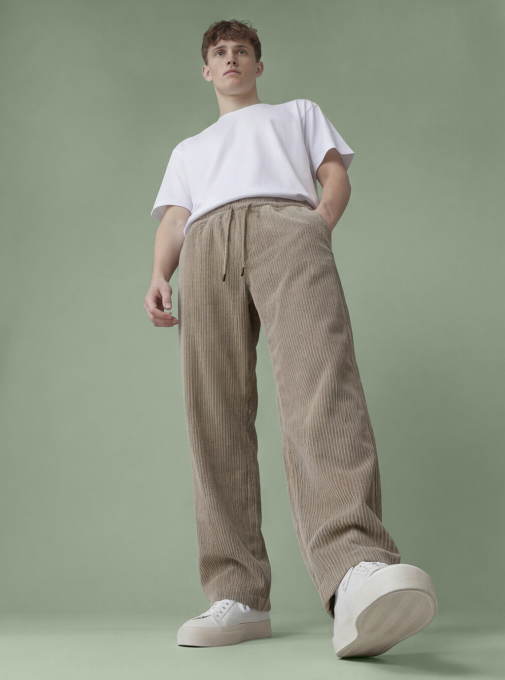 Wide Leg Corduroy Drawstring Pants