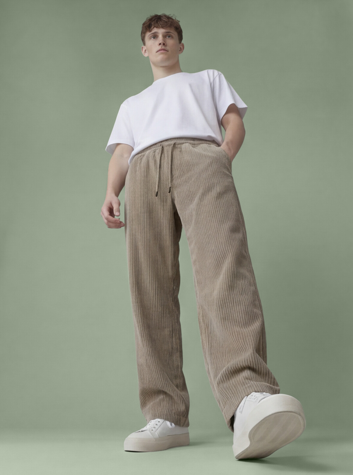 Wide Leg Corduroy Drawstring Pants