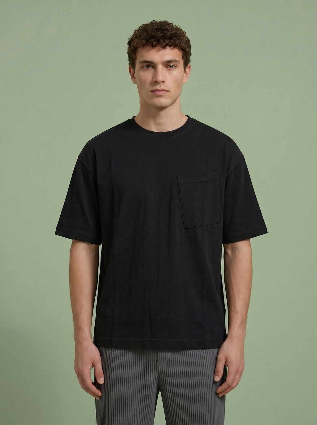 Hilos Apparel black oversized cotton blend t-shirt with crewneck and chest pocket