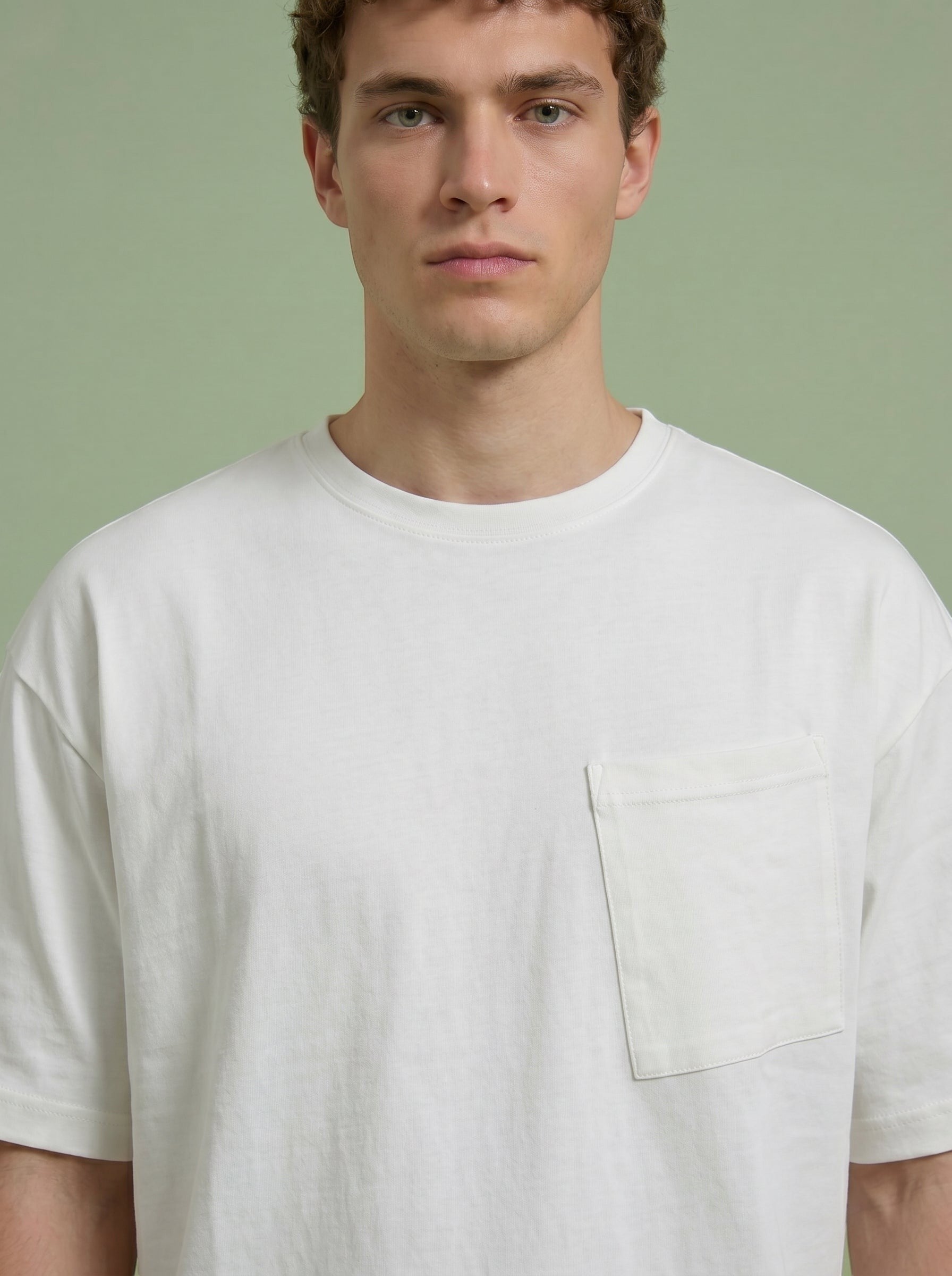 Hilos Apparel white cotton blend oversized crewneck t-shirt with chest pocket