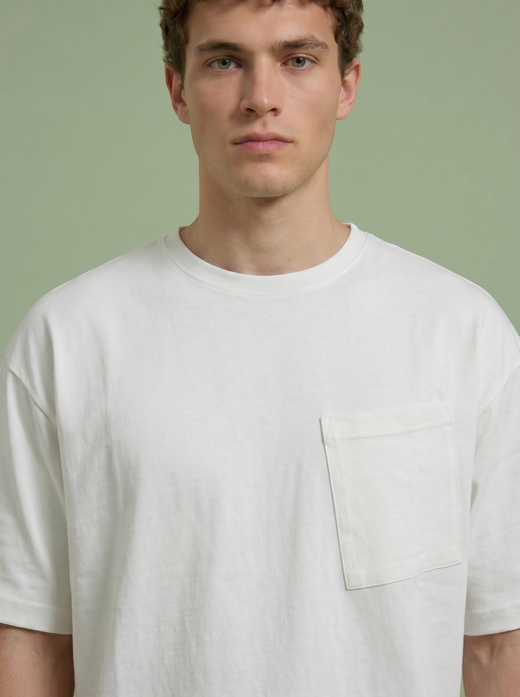 Hilos Apparel white cotton blend oversized crewneck t-shirt with chest pocket